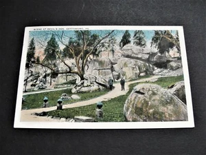 Scene at Devil’s Den, Gettysburg, Pa. Ben Franklin One cent-1930 Postcard. RARE. - Picture 1 of 9