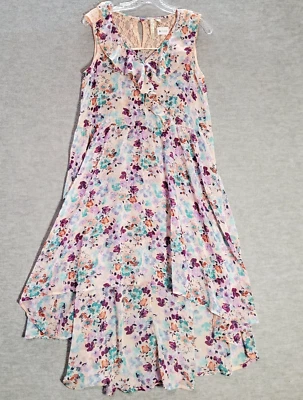 Disney Women Dress L Pink Floral Cinderella Crochet Lace Sheer Ruffle V Neck - Image 1 of 4