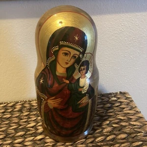 Vintage religiöse russische verschachtelte Puppe handbemalt signiert wunderschöne orthodoxe Ikonen - Bild 1 von 13