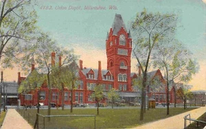 Postal de Union Railroad Depot Milwaukee Wisconsin 1916 - Imagen 1 de 2