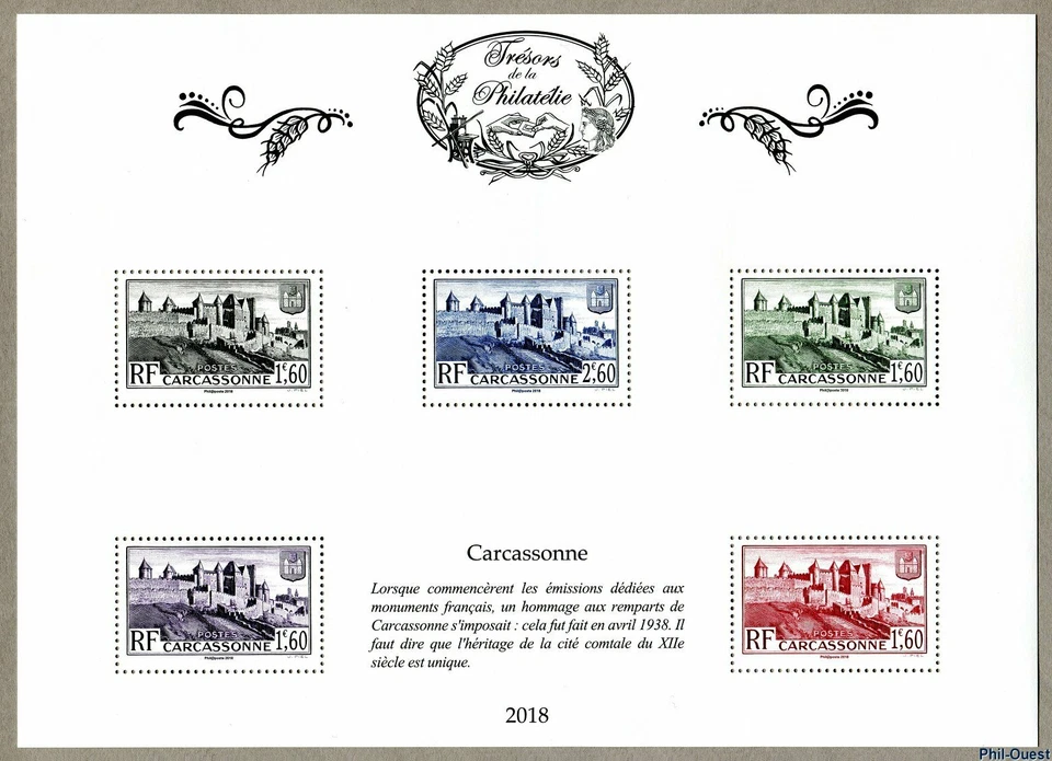 France 2018 Treasures Philately architecture CARCASSONNE castle stronghold ms5v  - Image 1 of 1