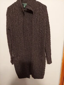 Cardigan Lauren Ralph Lauren grigio maglia cavo lana cashmere vecchi soldi XS Preppy - Foto 1 di 10