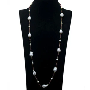 White Baroque Pearl & Fancy Tourmaline Necklace 20" 925 Sterling Silver - Picture 1 of 5
