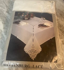 Vintage BATTENBURG Lace Exquisite Tablecloth Oblong 64x120 White Cotton 61370 - Picture 1 of 3