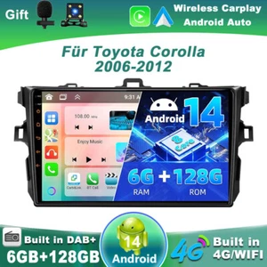 9'' DAB+ Car Play Für Toyota Corolla 2006-2012 Autoradio Android 14 GPS QLED AHD - Bild 1 von 19