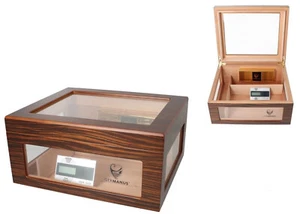 HUMIDOR - FÜR 75 ZIGARREN ZIGARRENKELLER SCHEIBE ZIGARRENSCHNEIDER HYGROMETER SCHWARZ - Bild 1 von 2