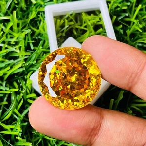 Natural Yellow Zircon in Round Cut 96.70 Ct Certified Loose Gemstone A++ - Picture 1 of 4