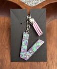 Handmade Resin Letter Initial Keyring Glitter Purple Iridescent V Tassle
