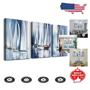 Stunning 3-Piece Abstract Sailboat Canvas Art - Versatile Home Decoration - Picture 1 of 10