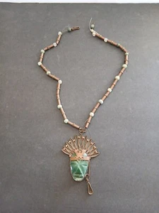 Jade Copper Necklace Aztec Rare Lucky Casa Maya Mexico Brass South Head Tribal - Picture 1 of 2