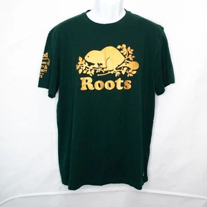 Roots 50th Anniversary Organic Cooper Beaver T Shirt Mens Medium M Green GG14X - Picture 1 of 6