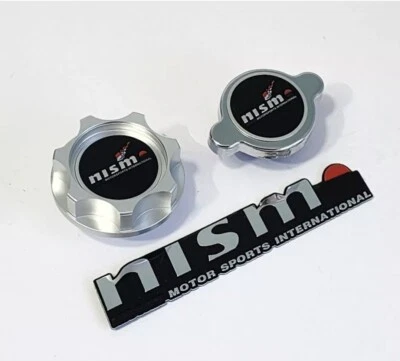 SILVER ENGINE OIL CAP & RADIATOR CAP FOR FITS NISM-O 240SX 300ZX 350Z 370Z JDM 9 - Image 1 of 4
