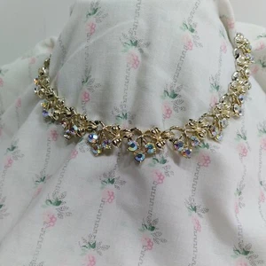 VTG Coro Rhinestone/Gem Necklace Clip Style Earrings Set Signed **MISSING 1 GEM* - Picture 1 of 12