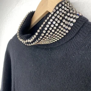 ALEXANDER WANG Sweater Womens M Wool Blend Rhinestone Jewelry Turtleneck Black - Picture 1 of 17