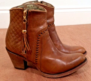 Cuadra BOOTIE Women 6.5 Brown LEATHER 3 inch Block Heel Side Zip Cowgirl Western - Picture 1 of 10
