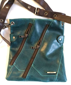 MATT & NAT Oversized Shoulder/Cross Body Bag Unique Green Vegan Leather Bohemian - Picture 1 of 15