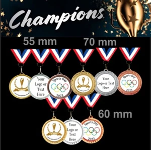Personalised School Sports Day Medals + Ribbon + Your Own Logo - Picture 1 of 5
