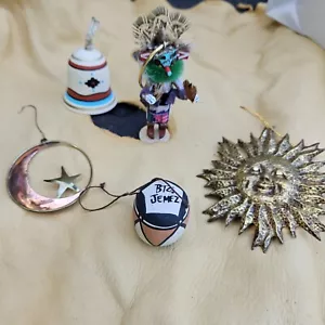 Christmas Ornament Set5 Mini Native American Kachinas Morning Singer 1.5” Signed - Picture 1 of 14