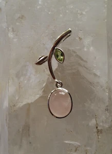663 Rose Quartz/Peridot Solid 925 Sterling Silver High Quality Twin Gem Pendant - Picture 1 of 4