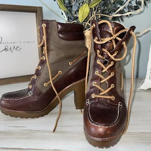 Sperry Trinity Leather Canvas Chunky Lined Heel Ankle Boots EUC SIZE: 9 - Picture 1 of 7