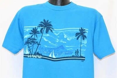 vintage 80s HAWAII PALM TREES OCEAN SAILBOATS LANDSCAPE SOUVENIR t-shirt LARGE L - Image 1 of 3