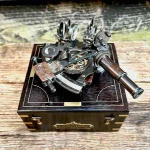 Vintage Antique Brass Sextant with Wooden Box Perfect Navigational Tool for gift - Picture 1 of 8