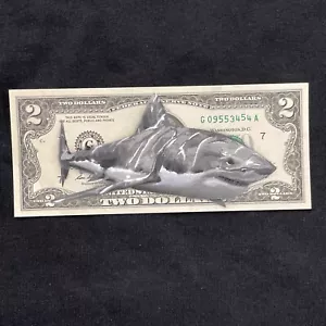 Great White Shark 2 Dollar Bill painting tattoo art Graffiti Art Street Art - Picture 1 of 7