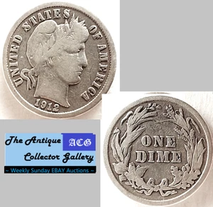 Antica moneta da barbiere argento zecca 1912⌛US Philadelphia🪙Parte Liberty🪙 - Foto 1 di 6