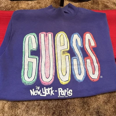 Vintage GUESS Purple Crewneck Sweatshirt Size One Size Fits All - Image 1 of 2