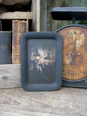 Antique Tin Toleware Tip Tray Old Photo Print Halloween Kids  Free Shipping - Image 1 of 4