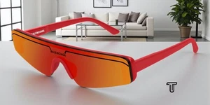 BALENCIAGA BB0003S 004 Rectangular Square Shiny Solid Red 99mm Unisex Sunglasses - Picture 1 of 6