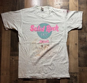 Vintage Jesus Shirt Hard Rock Cafe Parody Shirt Fotl Thrashed Paint Size Large - Picture 1 of 7