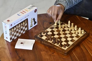 Travel Folding Magnetic Chess Set in Sheesham & Maple Wood - 10" Portable Board - Picture 1 of 8