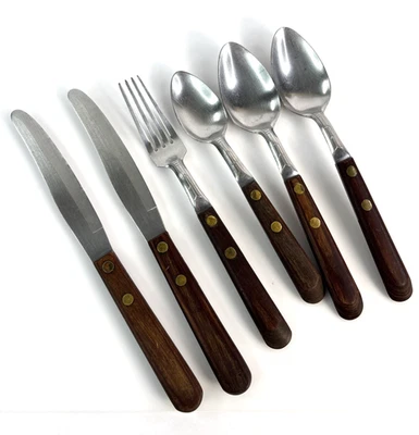 Lote de 6 cubiertos de colección Washington Forge TOWN & COUNTRY mango de madera inoxidable EE. UU. Foto 1 de 4