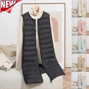 Chaleco Cuello Redondo Largo Ligero Para Mujer Chaleco de Plumón Damas Chaleco de Plumón XS-XL - Imagen 1 de 18