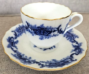 RARE ANTIQUE FLOW BLUE DEMITASSE TEACUP & SAUCER SET BROWN-WESTHEAD MOORE & CO. - Picture 1 of 9