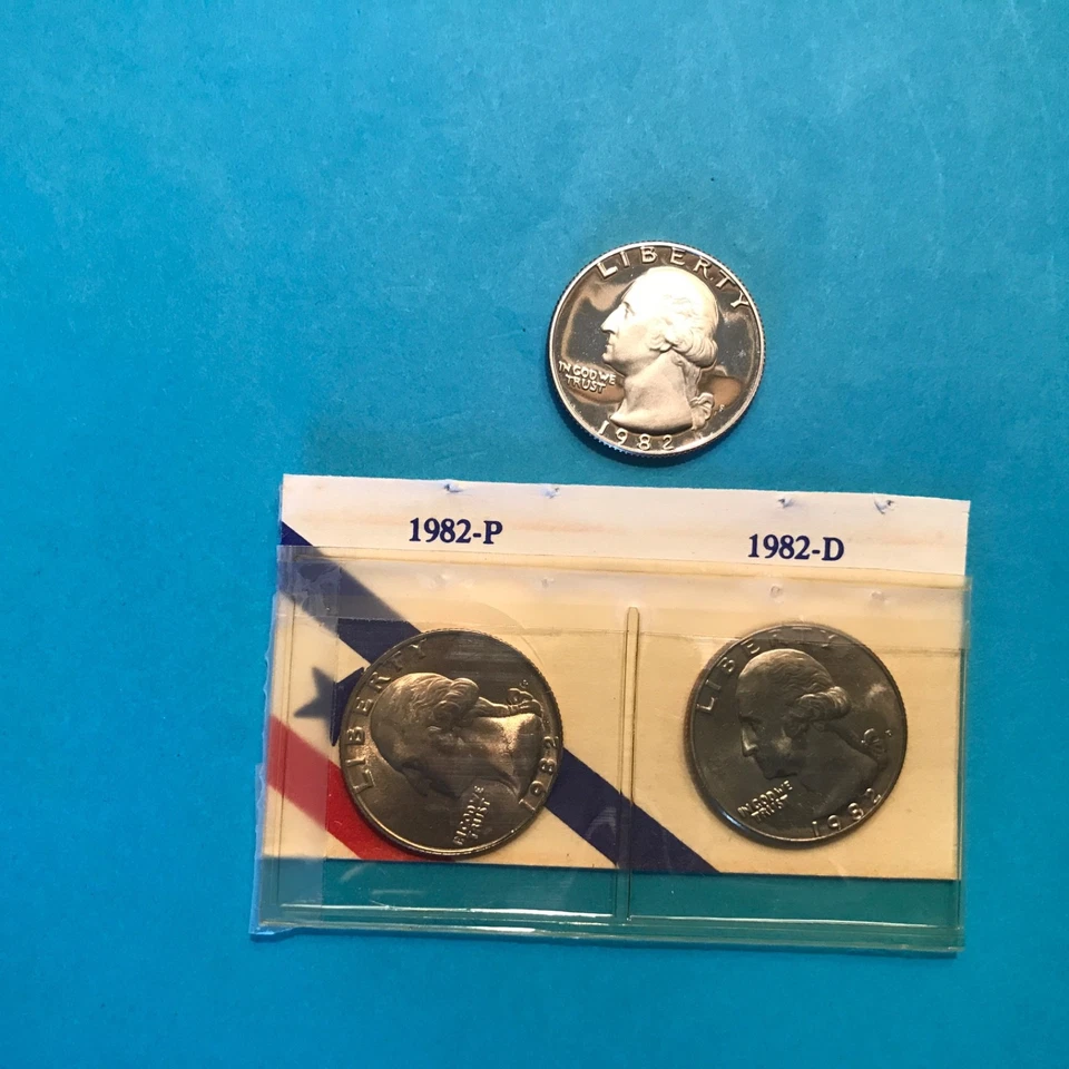 1982 P D S Washington Quarter Set  Unc  2 Unc & 1 Proof   FREE SHIP - Image 1 of 2