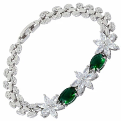 BEAUTIFUL WHITE GOLD TENNIS BRACELET WITH EMERALD GREEN STONES AND SAPPHIRE - Image 1 of 4