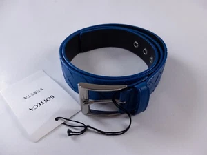 (NO CUSTOMS TAX) BOTTEGA VENETA blue intrecciato woven leather belt Size 95 - Picture 1 of 7
