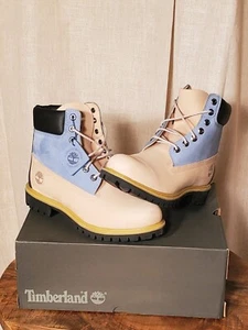 RARO nuovo stivale impermeabile Timberland 6 pollici premium taglia 9,5 beige chiaro/blu - Foto 1 di 12