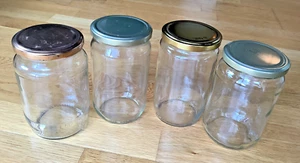 QTY 4 FOUR GLASS BREAKFAST JAR KOMBUCHA PRESERVE STORAGE CRAFT 600ml + LID - Picture 1 of 1