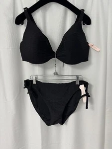 NWT 40DD Victorias Secret Swim Removable Push-Up Pad Top/XL Bikini Bottom Black - Picture 1 of 12