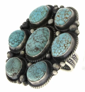 8.5 - Natural #8 Turquoise Cluster Ring By Navajo Artist Tyler Brown - Picture 1 of 4