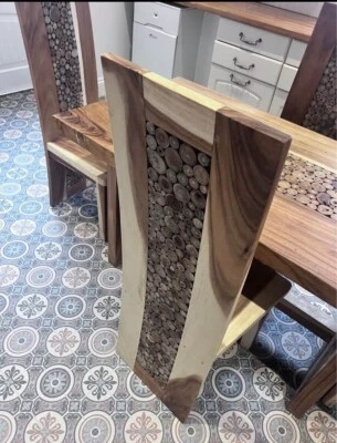 RUSTIC, hardwood DINING TABLE AND 4 CHUNKY CHAIRS - Image 1 of 4