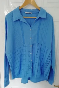 TU Size 18 Cornflower Blue Button Up Shirt Blouse Top Broderie Anglaise Boxy - Picture 1 of 8