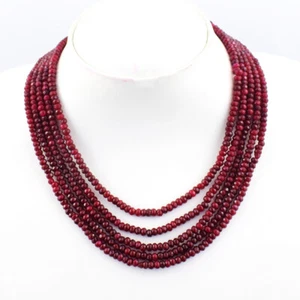 407 kt Erde abgebaut 5 Strang verbessert roter Rubin facettierte Perlen Halskette JK 18E424 - Bild 1 von 3