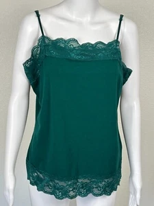 Cato Y2K Cami Womens Sz XL Kelly Green Lace Trim Romantic Coquette Tank Fairy - Picture 1 of 15