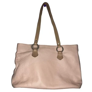 I. Santi Pink Tote Bag Genuine Leather Large Tan Handles Made in Italy - Picture 1 of 10