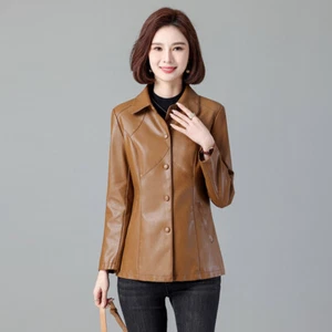 Women's PU Leather Coat Motorcycle Suit Slim Fit Women's Leather Jacket XXS-2XL - Picture 1 of 13