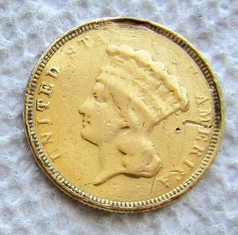 Damaged 1854-O Indian Princess $3 Gold Rare Key Date Ex Jewelry Mintage 24,000 Cover